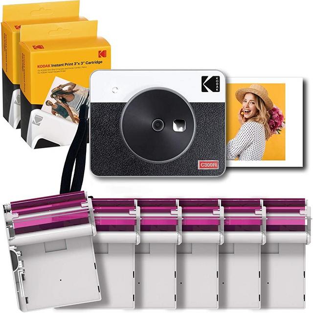 Kodak Mini Shot 3 Retro 3x3 2-in-1 Portable Wireless Instant Camera & Photo Printer, Compatible with iOS, Android & Bluetooth, Real Photo HD, 4PASS Technology & Laminated Finish – White – 60 Sheets