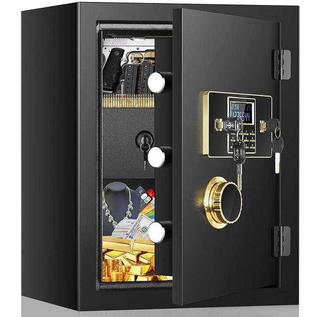 2.6 Cub Large Home Safe Fireproof Waterproof, Digital Home Security Safe Box with Programmable Keypad Key and Inner Fireproof Lock Box, Fireproof Safe for Home Money Firearm Important Papers Valuables