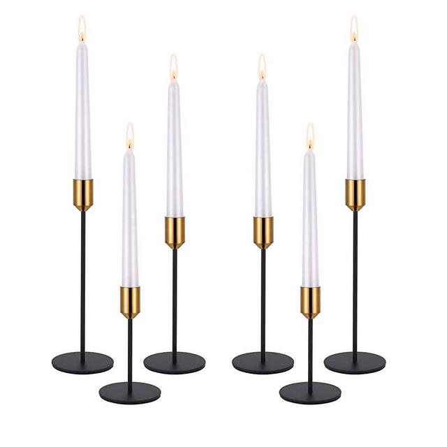 PNAVMG Candle Holders,Set of 6 Candlestick Holders for Taper Candles, Brass Gold Black Modern Decorative Candle Stick Holder for Table, Mantel, Wedding, Dinning, Party(Candles are not Included)