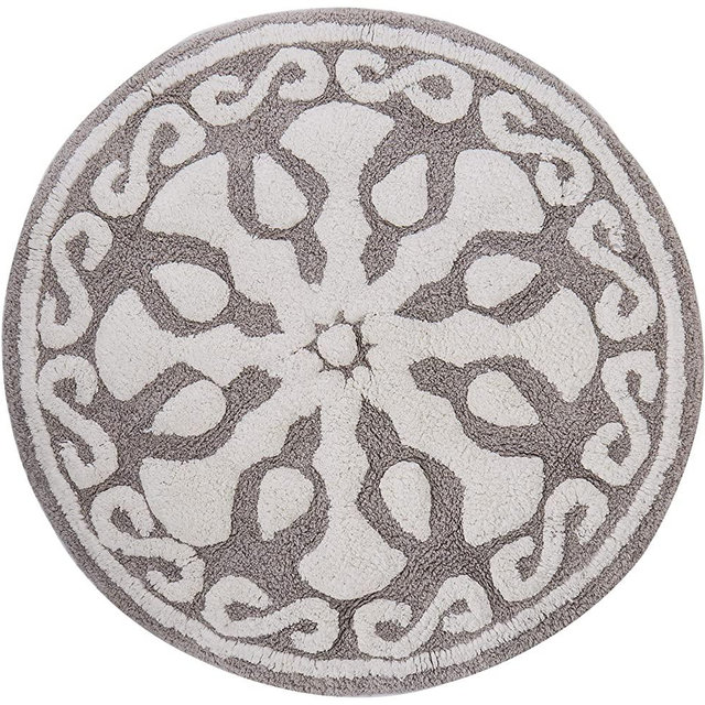 Madison Park Casablanca Cotton Tufted Medallion Pattern Floral Ultra Soft Non-Slip Cute Chic Bath Mat Bathroom Rugs, 25" R, Grey