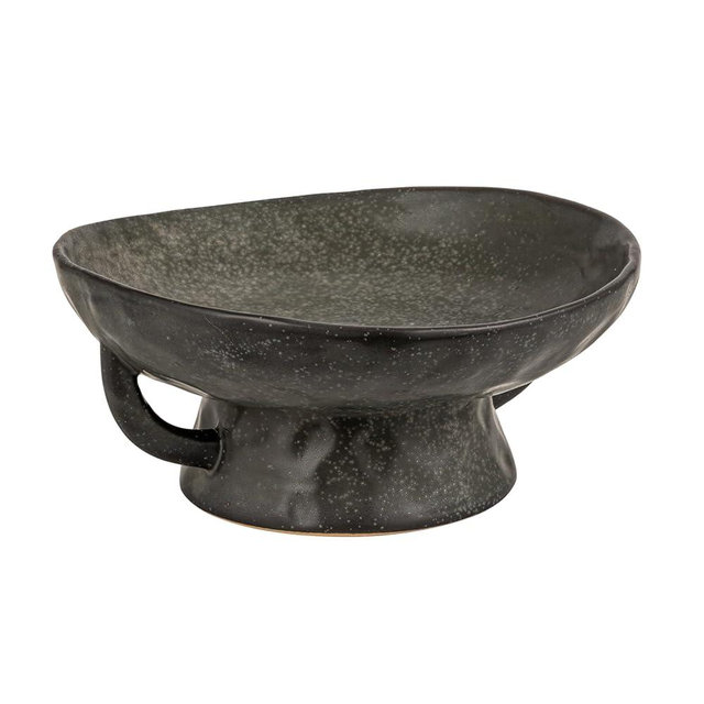 Creative Co-Op Stoneware Footed Pedestal/Bowl with Handles, Reactive Glaze, Black