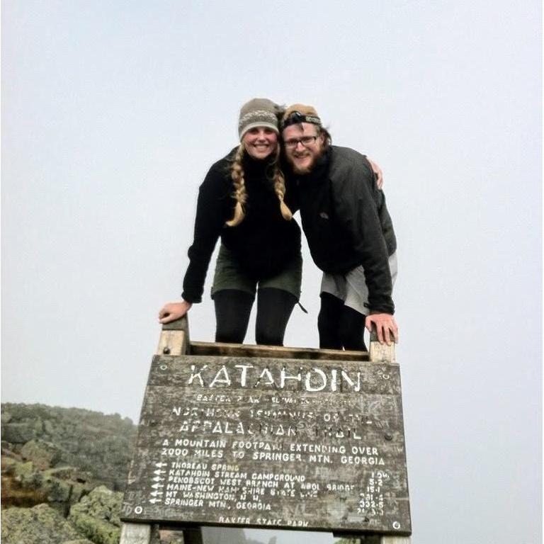 At the top of Mt. Katahdin, the culmination of Matt's Appalachian Trail thru-hike!