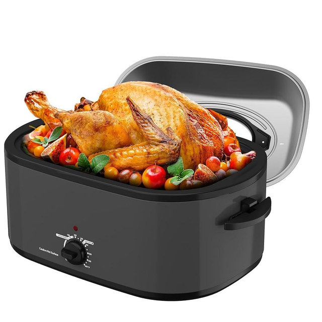 SUNVIVIPRO Roaster Oven 28 Quart, Electric Roaster Oven with Visible & Self-Basting Lid, Turkey Roaster Oven with Removable Pan & Rack, Variable Temperature Control, Stainless Steel, Grey