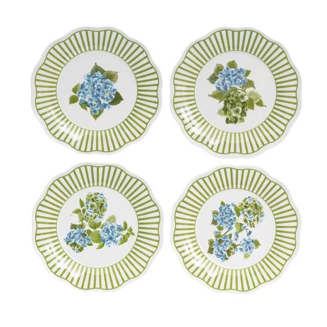 Hydrangea Garden Melamine Salad Plates, White/Green - Set of 4