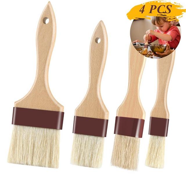 Pastry Brushes for Baking Basting Brush with Boar Bristles and Beech Hardwood Handles Culinary Oil Brush for Barbecue Butter Grill BBQ Sauce Baster Marinade Kitchen Food Cooking Brushes (1/1.5/2/3")