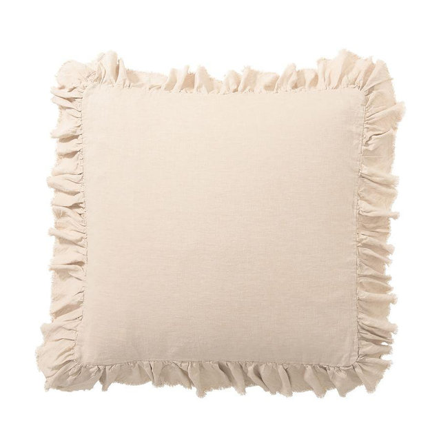 Belgian Flax Linen Fringe Ruffle Sham, Rosewater, Euro, Set of 2