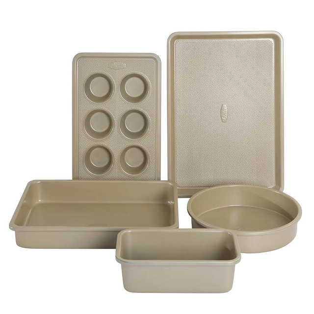 Oster Verlice 5 Piece Carbon Steel Baking Pans Bakeware Set W/Premium PFA Free Nonstick - Champagne Gold