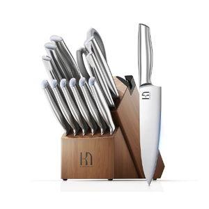 KnifeSaga Kitchen Knife Set 14 Piece Premium Japanese High Carbon Stainless Steel Knife Block Sets with Built-in Sharpener, Razor Sharp Knives Set for Kitchen, Quality Acacia Wood Block Knife Set