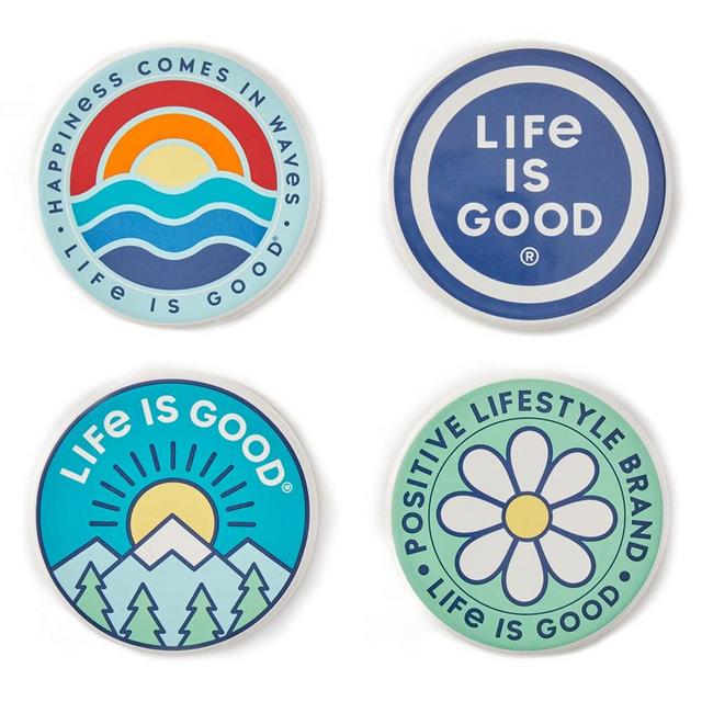Life is Good. Coaster Set LIG Circle Collection, Multi-Color