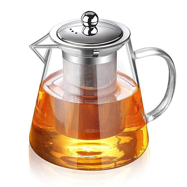 Mini Size Glass Teapot Tea Kettle-with Stainless Steel Removable Infuser  for Blooming Tea & Loose Leaf Tea, Microwave & Stovetop Safe, 950ML/32oz