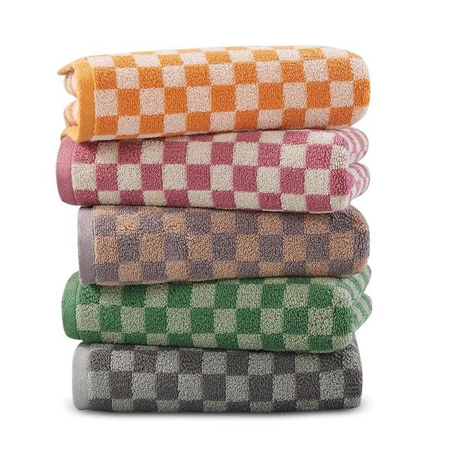 LYLHZRMDGC Set of 5 Checkered Bath Towels, Soft, Absorbent Cotton Hand Towels for Bathroom, Kitchen, Spa, 13 x 29 Inches, Send Goods from Local Warehouse