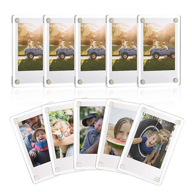 ONE WALL Acrylic Fridge Magnetic Frame, Double Sided Photo Refrigerator Magnet Picture Frame for Fujifilm Instax Mini, 2.36 x 3.54 Inch, Pack of 10