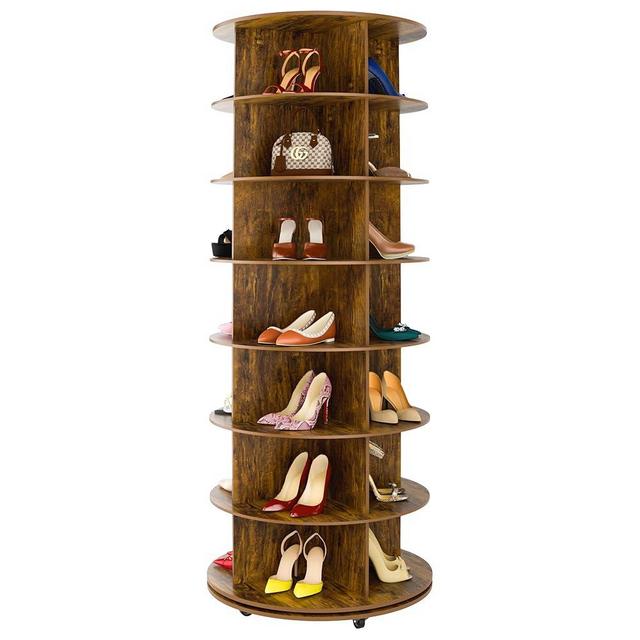 Gujiam 7-Tier Rotating Shoe Rack Tower 360 with Wheels, 66.9in Spinning Shoe Rack, Revolving Shoe Rack, Shoe Carousel Closet Organizer, Free Standing Shoe Rack for Entryway Living Room Hallway Brown