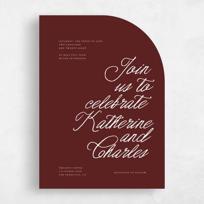 Maroon, Red Wedding Invitation - Devan Portrait