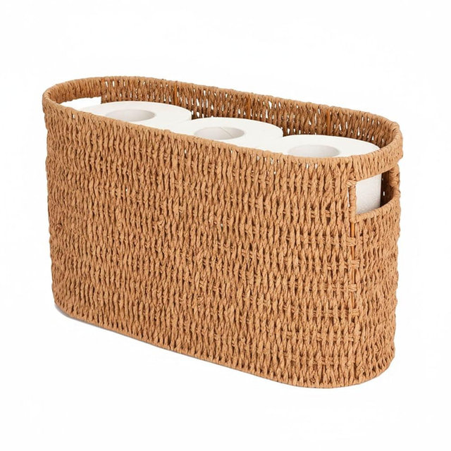 Duimbok Toilet Paper Storage Holder with Built-in Handles,Toilet Paper Basket for up to 6 Rolls, Wicker Storage Baskets for Organizing,Tank Topper Counter for Bathroom Shelf Bedroom Living Room