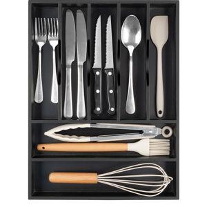 Bellsal Bamboo Silverware Drawer Organizer, Utensil Kitchen Drawer Organizer, Utensil Holder Cutlery Tray with Grooved Drawer Dividers for Kitchen Utensils and Flatware Bedroom Office (7 Slot, Black)