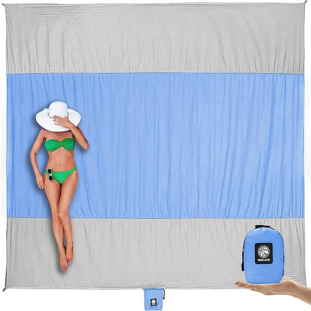WEKAPO Beach Blanket Sandproof, Extra Large Beach Mat, Big & Compact Sand Free Mat Quick Drying, Lightweight & Durable with 6 Stakes & 4 Corner Pockets