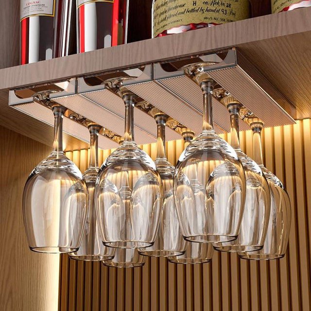 Vaisoeny Wine Glass Rack，4 Pack Wine Glass Holder Under Cabinet， Translucent Wine Glass Holder, Stemware Holder Glass Storage Hanger Organizer for Kitchen and Bar (Amber)