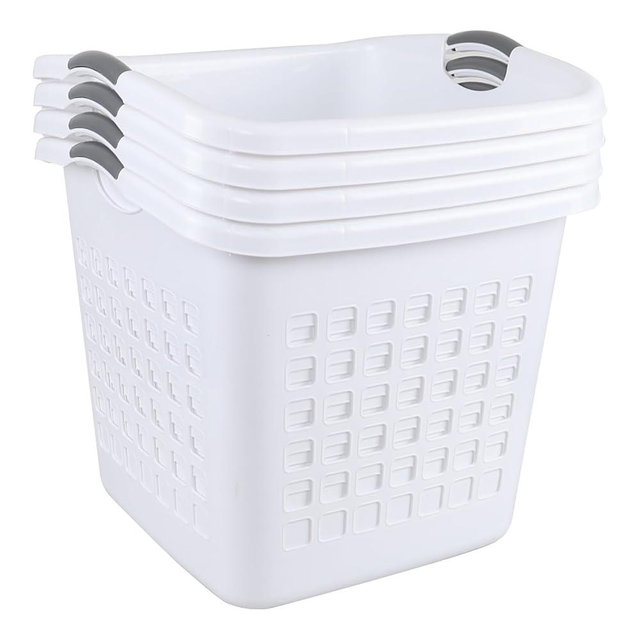 Jandson 2 Bushel /73 L White Laundry Basket Plastic, 4 Pack Laundry Hamper with Cutout Handles, Large Dirty Clothes Basket