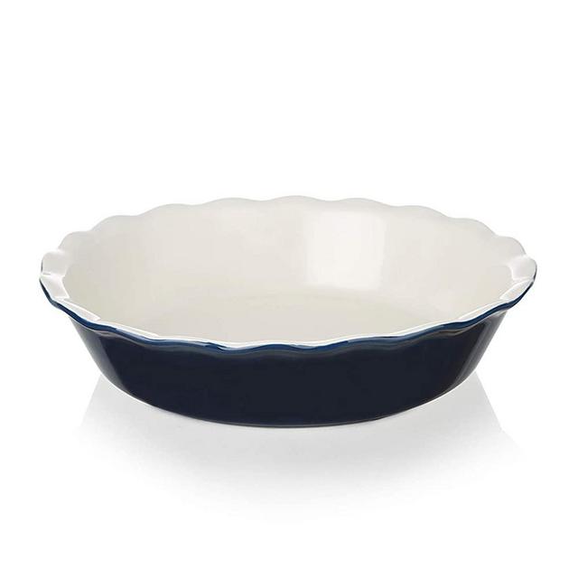 SWEEJAR Ceramic Pie Pan for Baking, 10 Inches Round Baking Dish for Dinner, Non-Stick Pie Plate with Soft Wave Edge for Apple Pie, Pumpkin Pie, Pot Pies (Navy)