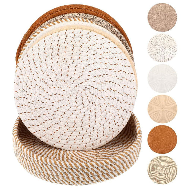 6 Pcs 9.6 Inch Trivets for Hot Dishes with with Storage Basket, Hot Pots and Pans, Extra Large Thick Heat Resistant Large Coaster, Hot Pads, Kitchen Essentials, Pot Holders for Countertop