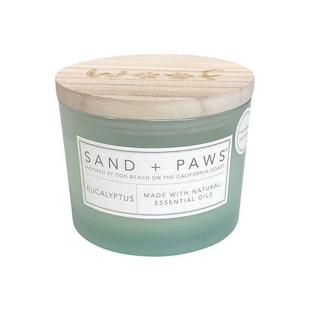 Sand + Paws Scented Candle - Eucalyptus - Additional Scents and Sizes –Luxurious Air Freshening Jar Candles Neutralize pet Odors and Enhance Home décor – 100% Cotton Lead-Free Wicks - 12 oz