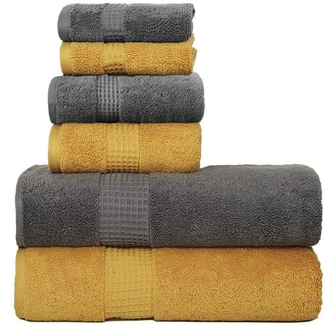 Bath Towel Sets- Set of 6 - Grey & Yellow- Luxury Hotel Towels- Quick Dry - 650 GSM Set Includes 2 Bath Towels 2 Hand Towels 2 Washcloths Cotton Highly Absorbent Home Spa & Hotel Collection