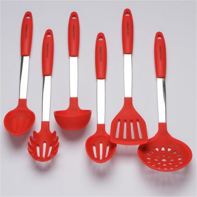 Culinary Couture Stainless Steel and Silicone Cooking Utensil Set with Ebook - Red