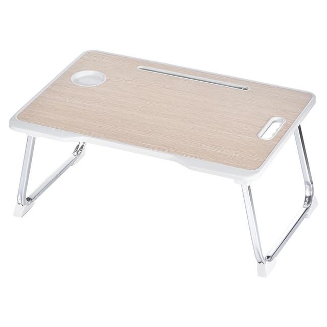 Unique Bargains Foldable Laptop Desk with Notebook Stand Cup Holder for Eating Reading Watching on Bed Couch Sofa Folding Table Yellow Oak