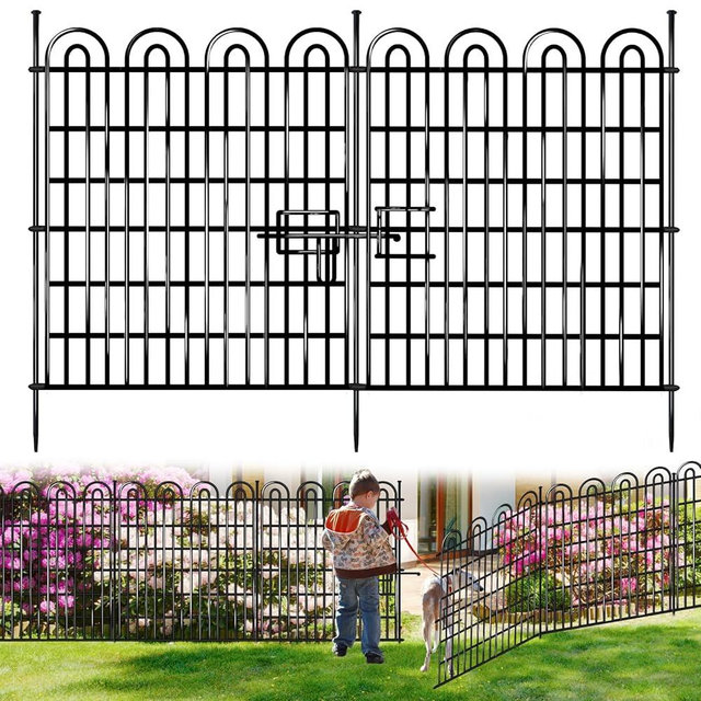 15 Panels Tall Garden Animal Barrier Fence with Gate, 33 in(H) X 36.8 ft(L) No Dig Decorative Garden Fence Outdoor for Yard, Heavy Duty Rustproof Metal Edging Border for Dog, Rabbits