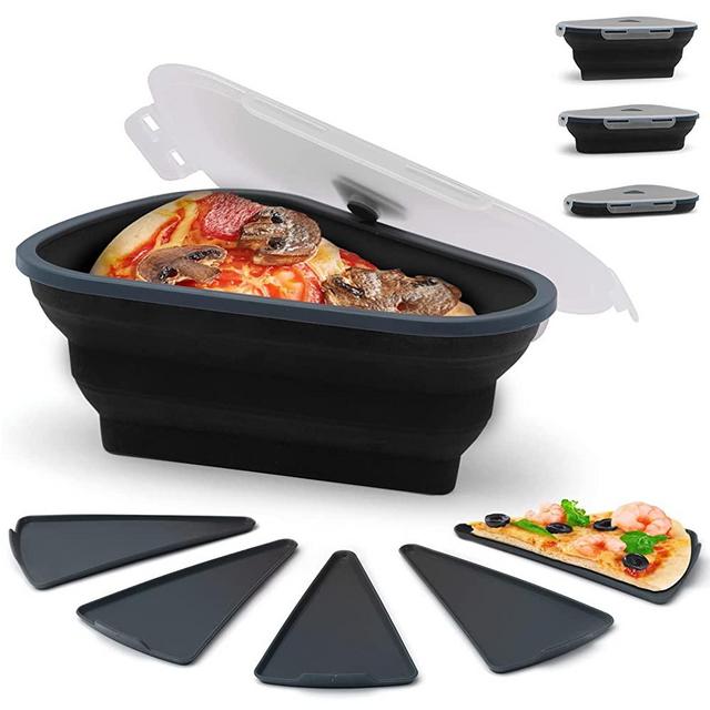 SCE™ Pizza Storage Container - Collapsible Pizza Container for storing leftover Pizza Slices - Food Grade Pizza Container Expandable Silicone with Leak-Proof Seal - Dishwasher-Safe