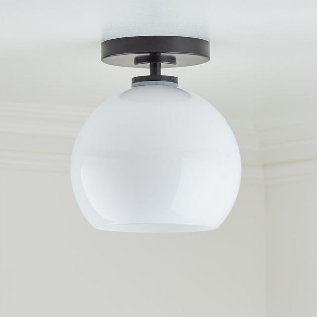 Arren Black Flush Mount Light with Milk Round Shade