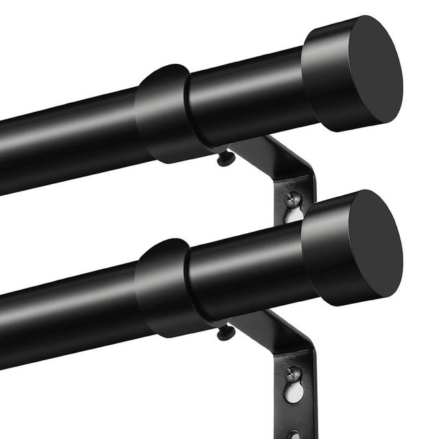 KAMANINA Curtain Rods 2 Pack, Heavy Duty Curtain Rods for Windows 28 to 48 Inch, 1 Inch Black Modern Drapery Rod with End Cap (32"-58", 2Pack)