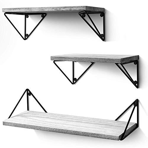 BAYKA Floating Shelves Wall Mounted Set of 3, Rustic Wood Wall Shelves for Living Room, Bedroom, Bathroom Gray