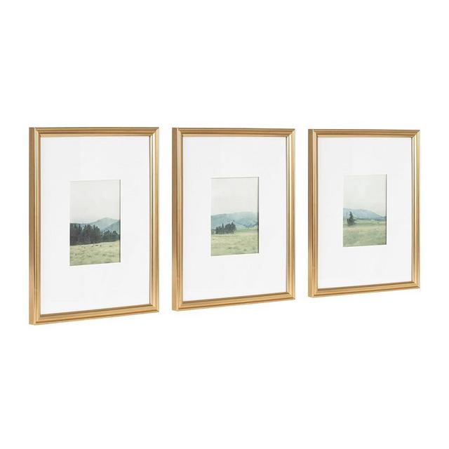 Kate and Laurel Adlynn Decorative Rectangle Watercolor Framed Art Set of 3, 11 x 14 matted to 5 x 7, Gold, Vintage Three-Piece Framed Wall Art for Gallery Wall Frame Set in Living Room Wall Decor