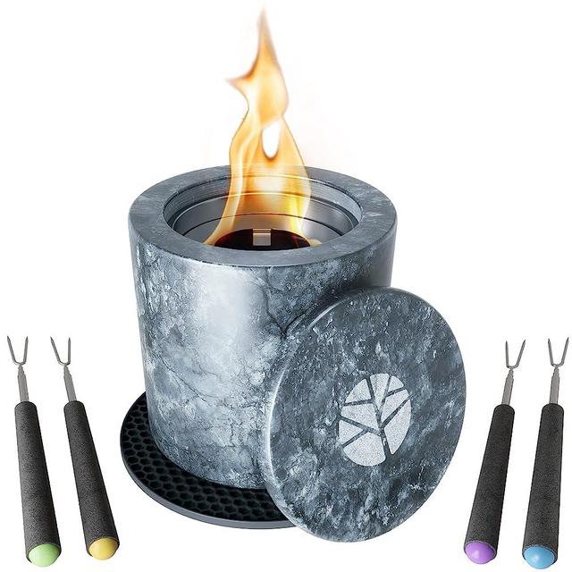 Zestime Tabletop Fire Pit Bowl with 4 Extendable Roasting Sticks - Personal Mini Fireplace Smores Maker Indoor Outdoor - Portable Table Top Firepit - Rubbing Alcohol or Bio Ethanol Fuel