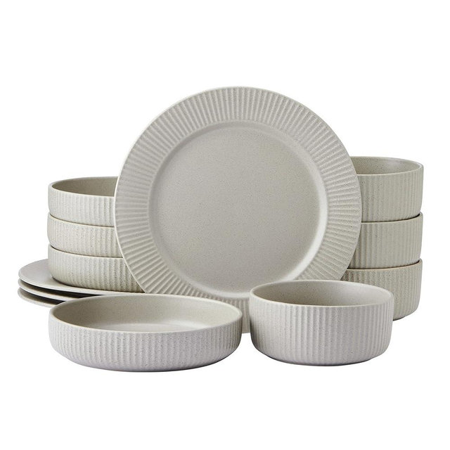 Pfaltzgraff Tranquility 12 Piece Plates Bowls Dinnerware Set, Service for 4, Cream