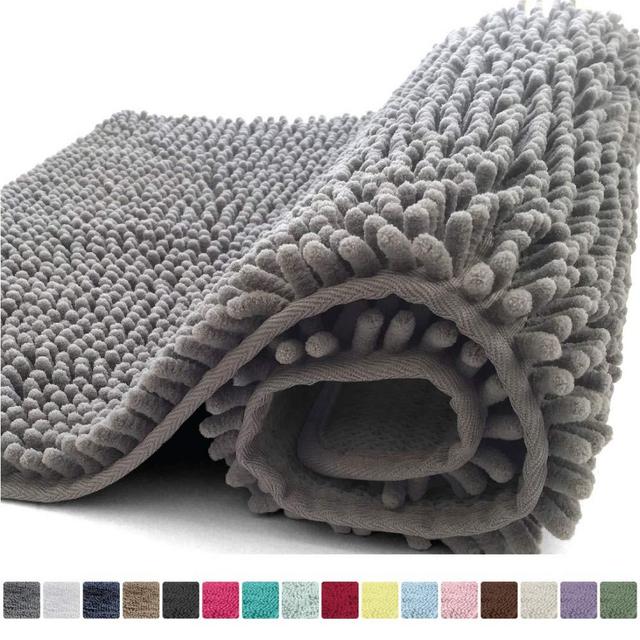 Kangaroo Plush Luxury Chenille Bath Rug, 36x24, Extra Soft and Absorbent Shaggy Bathroom Mat Rugs, Washable, Strong Underside, Plush Carpet Mats for Children's Tub, Shower and Bath Room, Gray