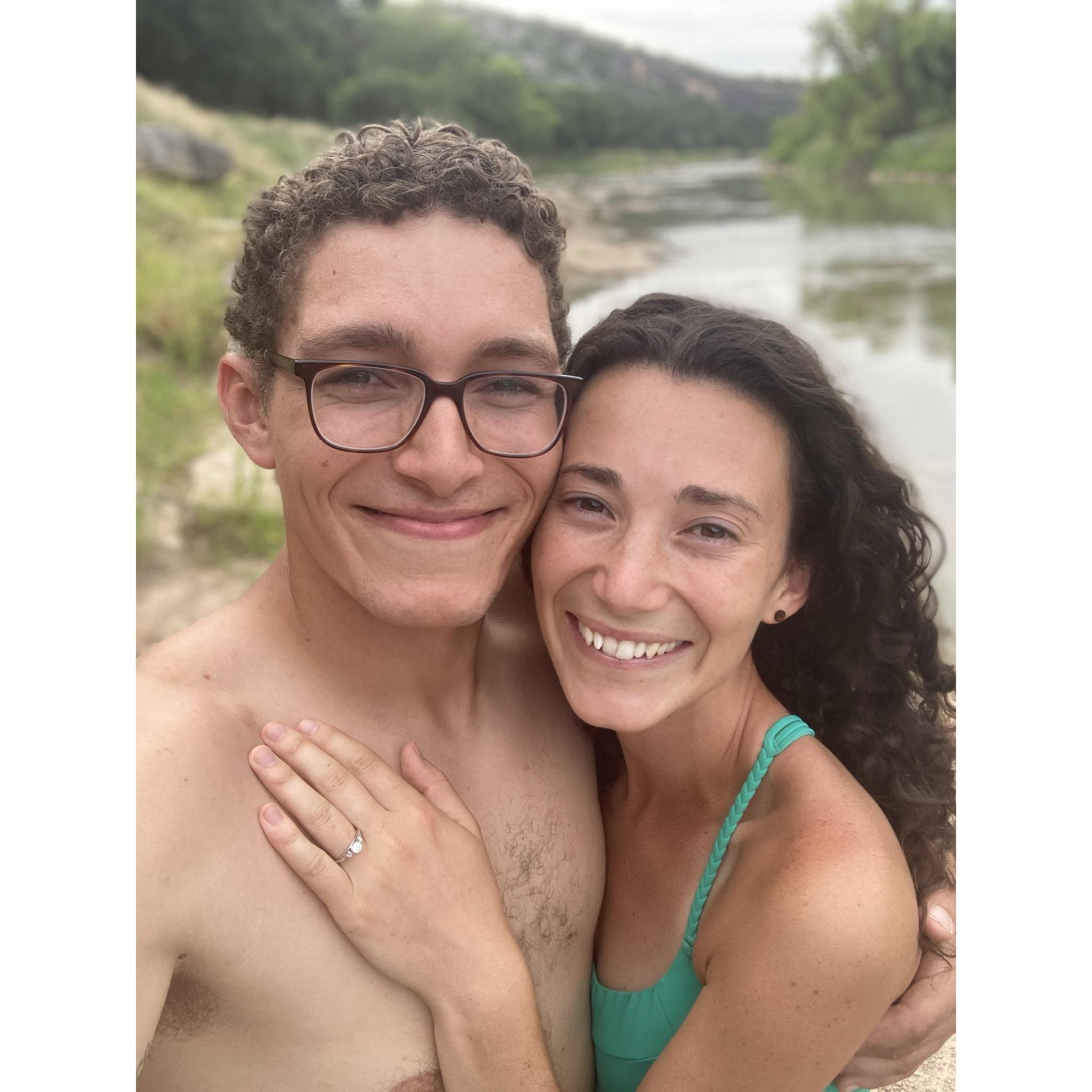 Engaged! Travis proposed on the bank of the Colorado River during our last camping trip in Texas.