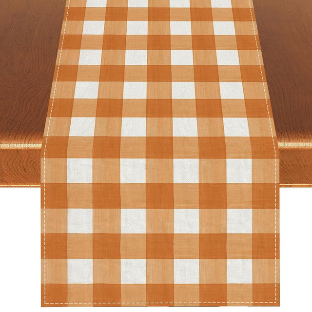 Watercolor Black White Buffalo Check Plaid Table Runner Gingham Tablecloth Farmhouse Spring Summer Fall Home Kitchen Table Decorations-13×72'' (Orange and White)