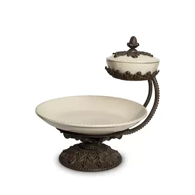 The GG Collection Cream Ceramic and Acanthus Leaf Chip and Dip Server