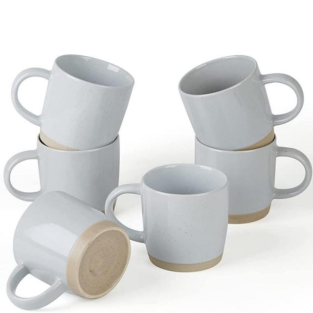 famiware Milkyway Coffee Mugs, 12 oz Coffee Mug Set for 6, Tea Cups with Handle for Coffee, Tea, Cocoa, Milk, Light Gray