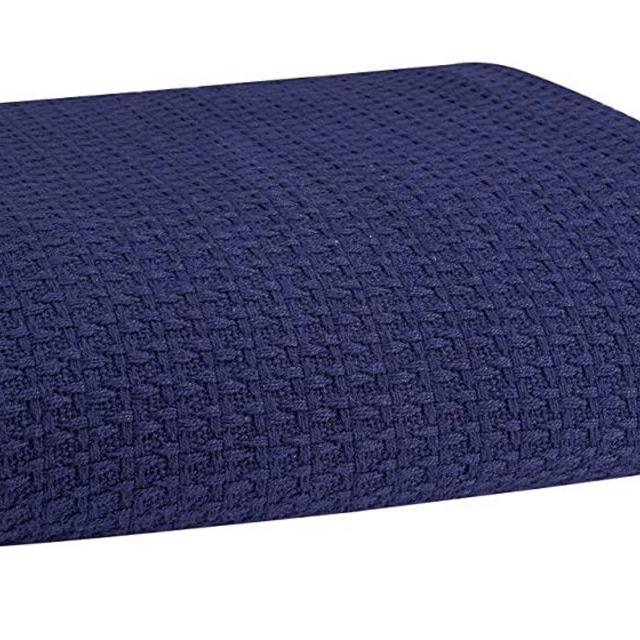 Elvana Home 100% Cotton Bed Blanket, Breathable Bed Blanket King Size, Cotton Thermal Blankets King, Perfect for Layering Any Bed for All Season, Navy Blue
