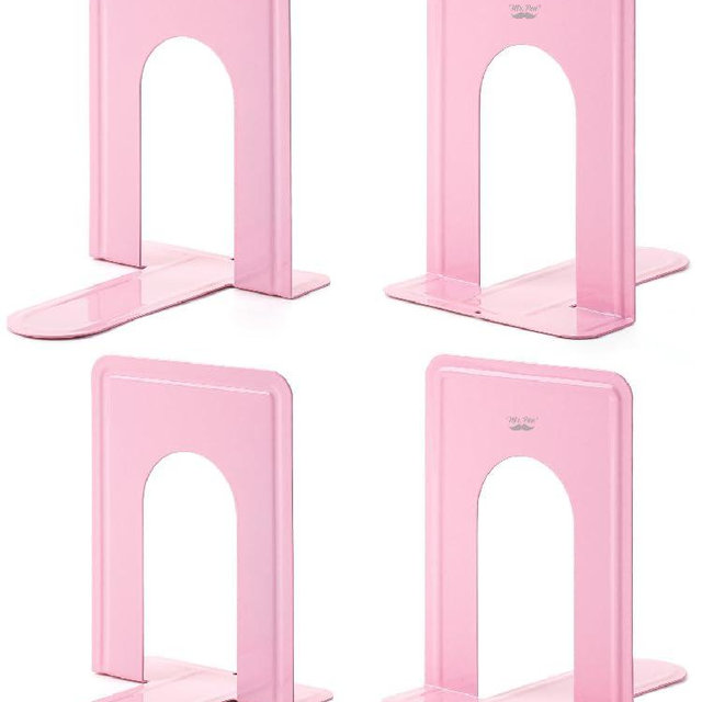 Mr. Pen- Book Ends, 4 Pack, Light Pink, Heavy Duty Metal Bookends for Shelves, Book Holders for Shelves, Metal Bookends