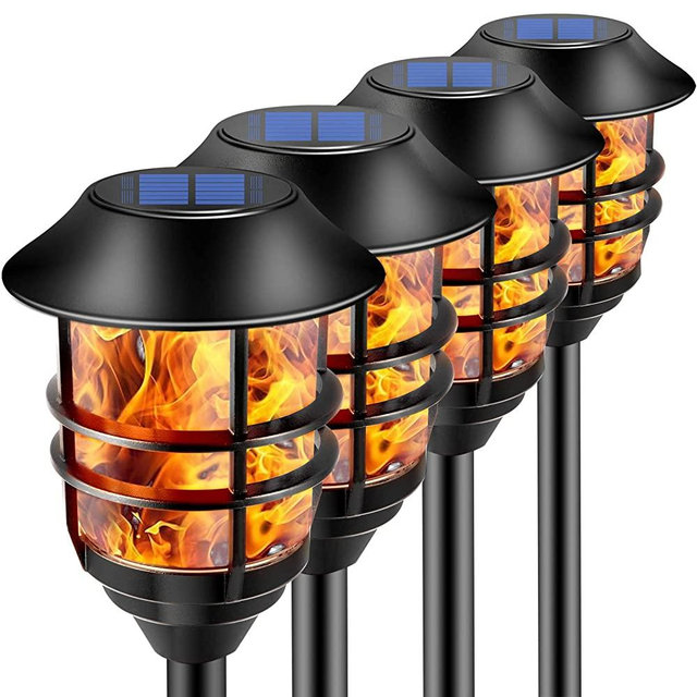 ZOOHAR Solar Lights Flickering Flame Solar Outdoor Lights Torches 60" Tall 100% Metal Waterproof Landscape Pathway Heavy Lights Decoration Lighting Auto On/Off for Garden Patio Yard 4 Pack 1