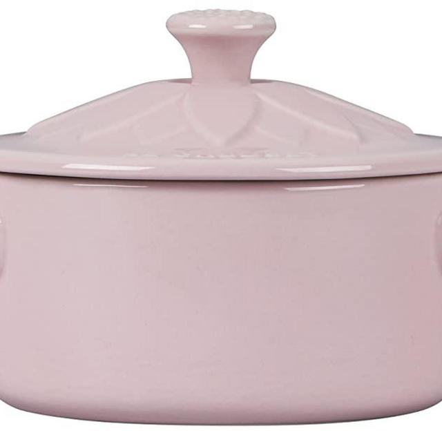 Le Creuset Stoneware Mini Round Cocotte with Flower Lid, 8oz, Chiffon Pink