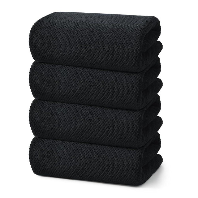 REDKISS Ultra Soft Bath Towels Set of 4-35 x 70 in Extra Large Coral Fleece Bath Towel, Highly Absorbent Plush Bathroom Towels for Adults, Quick Dry Towel Set for Spa, Gym, Travel, Black