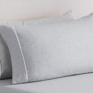 Belgian Flax Linen Contrast Flange Sheet Set - Smoke/White