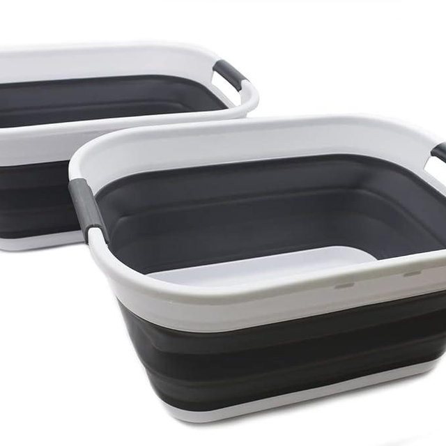 SAMMART 17.5L (4.6 Gallon) Collapsible/Foldable/Pop Up/Portable Washing Tub/Storage Basket, Water Capacity 13.5L/3.5 Gallon (2, White/Grey (Set of 2))
