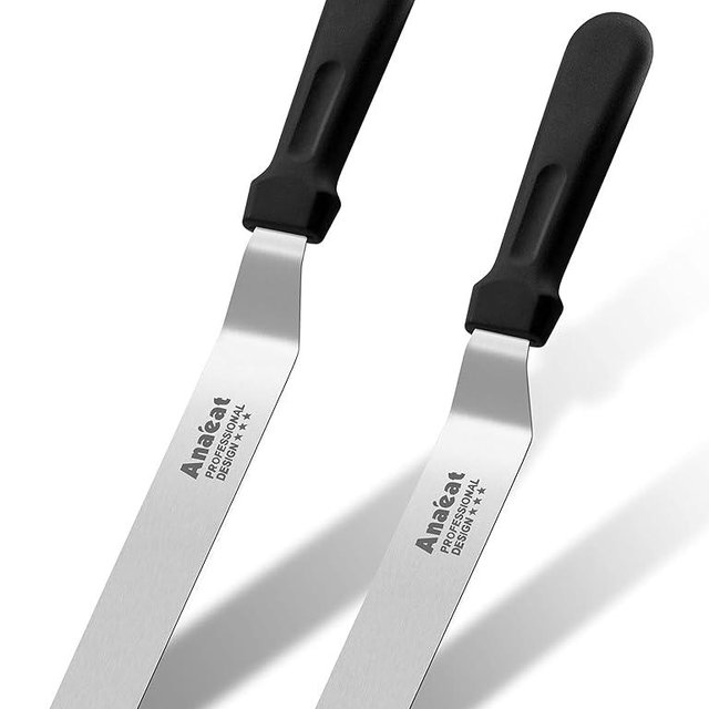Anaeat Icing Spatulas, Set of 2 Professional Cake Angled Offset Spatula with 6", 8" Stainless Steel Blades - Thickened Frosting Knife with Durable Plastic Handle for Cake Decorating Pastry & Baking